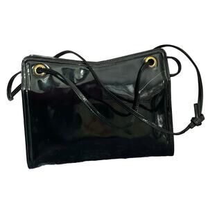 Mid Century Handbag Black Patent Double KISS Lock